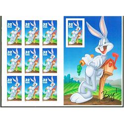#3138 Bugs Bunny Looney Tunes, Sheet of Ten (1 Imperforate Stamp)