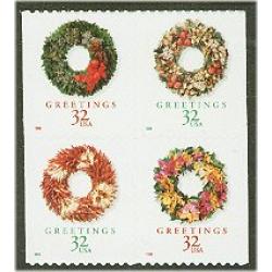 #3248a Christmas Wreaths, Booklet Pane of Four from Vending Book