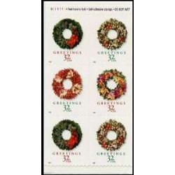 #3248c Christmas Wreaths, Pane of Six  From Vending Booklet