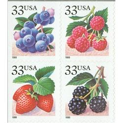 #3297c Fruit Berries, Block of Four, 11¼x11½ 1999 Year Date
