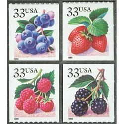 #3298-3301 Fruit & Berries, Set of 4 Singles, 9½x10 1999 Year Date