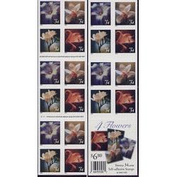 #3490e Flowers, Double-sided booklet pane of 20