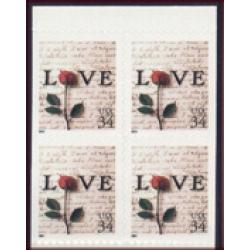 #3498a Rose & Love Letter, S-A Vending Pane of Four, With Plate No.