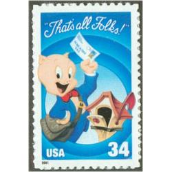 #3534a Porky Pig, Single Stamp from Regular Souvenir Sheet