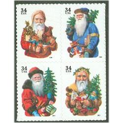 #3540b Santas, Block of Four from Sheet of 20 Stamps