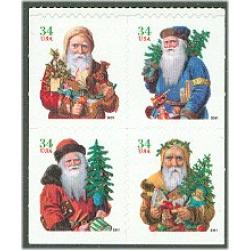#3540f Santas, Block of Four, Large Date from #3540g, Plate #3333