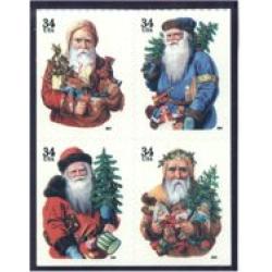 #3540c Santas, Block of Four, Small Date from #3540d Plate #S1111