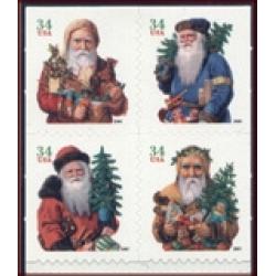 #3544b Santas, Pane of Four from Vending Book