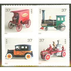 #3645a Antique Toys, Block of 4 From #3645e, "2002" Year Date