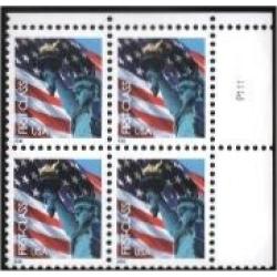 #3965 Flag & Lady Liberty, Non-Den(39¢) WA Plate Block of Four