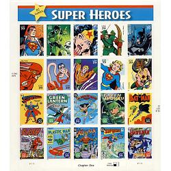 #4084 DC Comic Book Super Heroes, Sheet of 20 Different Stamps