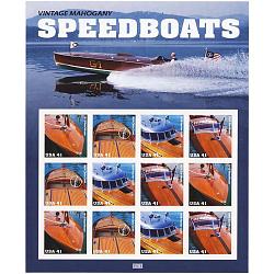 #4160-63 Vintage Mahogany Speedboats, Miniature Sheet of 12 Stamps