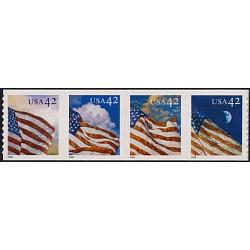 #4235a Flags 24/7 Coil, S-A Die-cut 9½, Strip of Four, in Logical Order