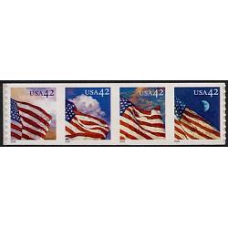 #4243a Flags 24/7 Coil, S-A Die-cut 8½, Strip of Four in Logical Order