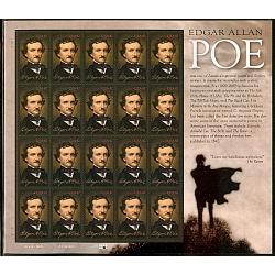 #4377 Edgar Allan Poe, American Poet, Souvenir Sheet of 20