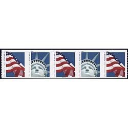 #4486-87 Forever Liberty & Flag Stamps, PNC Plate Number P111111 Coil Strip of Five