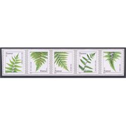 #4878a Ferns Forever, Coil Strip of Five, Forever, No USPS
