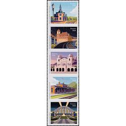 #5762b Railroad Stations, Vertical Strip of Five