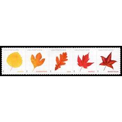 #5970a Leaves, Strip of Five Leaves From Sheet (Postcard)