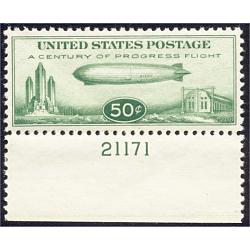 #C18  50¢ Graf Zeppelin, Green, Plate Number Single VF NH