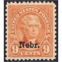 #678 9¢ Jefferson, Light Rose \"Nebr.\" Overprint, VF VLH