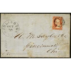 Cincinatti OH Folded letter, 1851 3¢ Orange Brown Washington