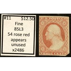 #11 3¢ Washington, Fine, Rose Red 85L3