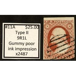#11A 3¢ Washington, Very Fine, Type 11, 9R1L