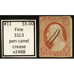 #11 3¢ Washington, Fine 31L3, Pen Cancel