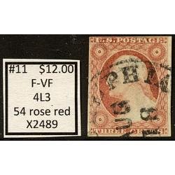 #11 3¢ Washington, F-VF Rose Red, 4L3