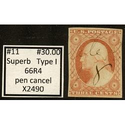 #11 3¢ Washington, Superb Type 1, 66R4