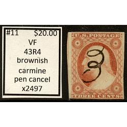#11 3¢ Washington, Brownish Carmine, Fine - Very Fine, 43R4