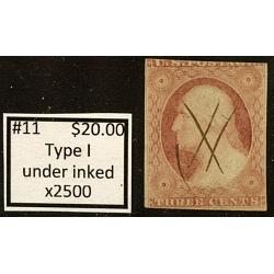 #11 3¢ Washington, Type I, Under Inked