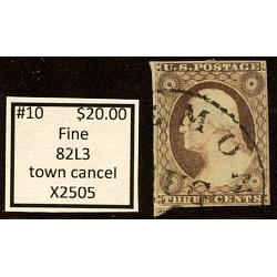 #10 3¢ Washington, Fine 82L3 Town Cancel