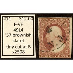 #11 3¢ Washington, Browish Claret, Fine - Very Fine, 49L4