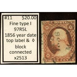 #11 3¢ Washington, Fine Type 1, 97R5L