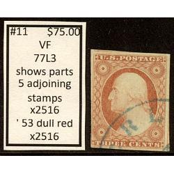 #11 3¢ Washington, Very Fine, 77L3, \'53 Dull Red
