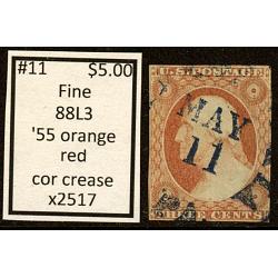 #11 3¢ Washington, Fine \'55 Orange Red, 88L3