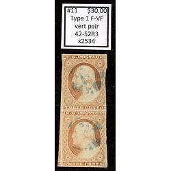 #11 3¢ Washington, Fine - Very Fine, Vertical Pair, 42-52R3