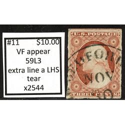 #11 3¢ Washington, Very Fine Appearance, 59L3