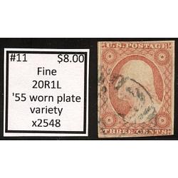 #11 3¢ Washington, Fine, 20R1L