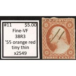 #11 3¢ Washington, Fine - Very Fine, 38R3