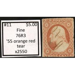 #11 3¢ Washington, Fine, '55 Orange Red, 76R3