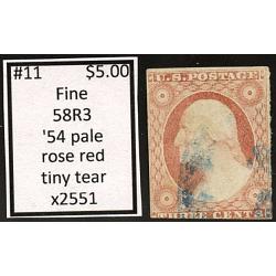 #11 3¢ Washington, Fine, \'54 Pale Rose Red, 58R3