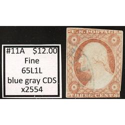 #11A 3¢ Washington, Fine, 65L1L,