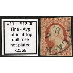 #11 3¢ Washington, Fine - Avg, Dull Rose, Not Plated