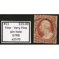#11A 3¢ Washington, Fine - Very Fine, Pin Hole, 67R8