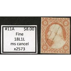 #11A 3¢ Washington, Fine, MS. Cancel, 18L1L