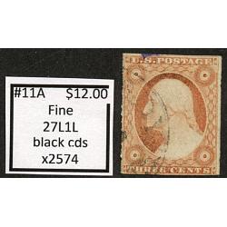 #11A 3¢ Washington, Fine, Black CDS, 27L1L