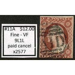 #11A 3¢ Washington, Fine - Very Fine, 9L1L